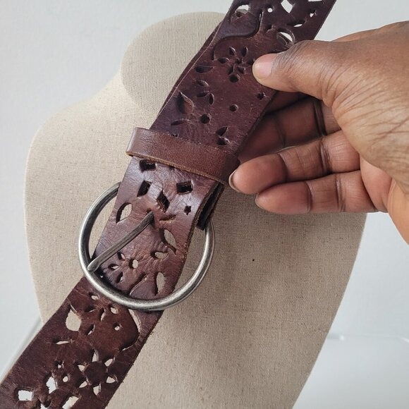 Women's Rustic Leather Belt with Silver Buckle - Picture 4 of 10